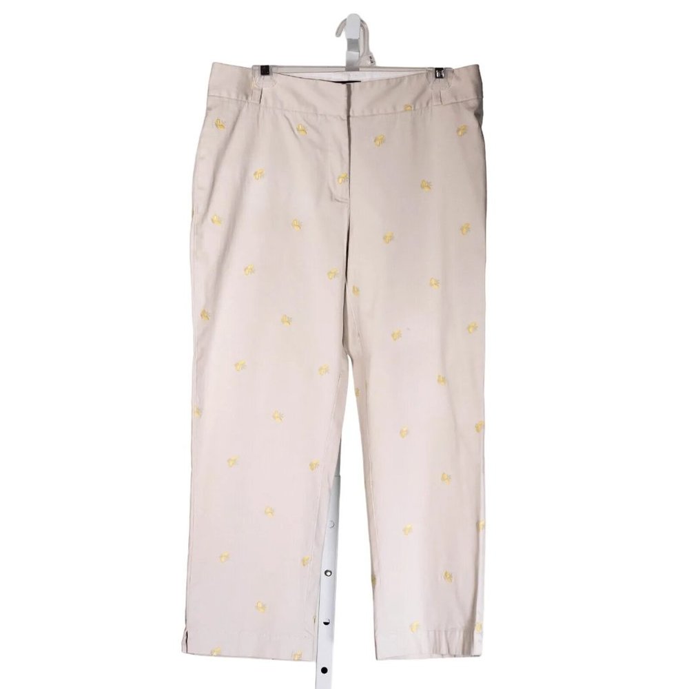 Talbots Heritage Women's Chino Pants Beige Lemon Stretch Embroidered Straight 8